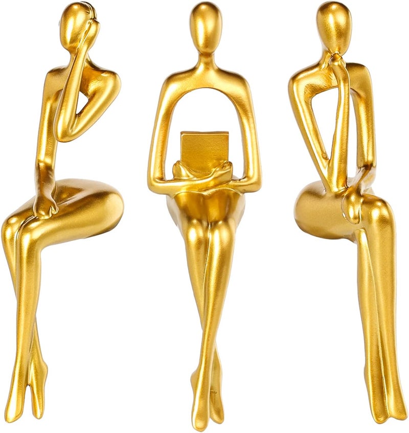 BMLCGJ Thinker Statue Gold Decor Abstract Art Sculpture, Golden Resin Collectible Figurines for Home Living Room Office Shelf Decoration,Great Gifts Ideas (Sitting Posture-Gold) - Image 1